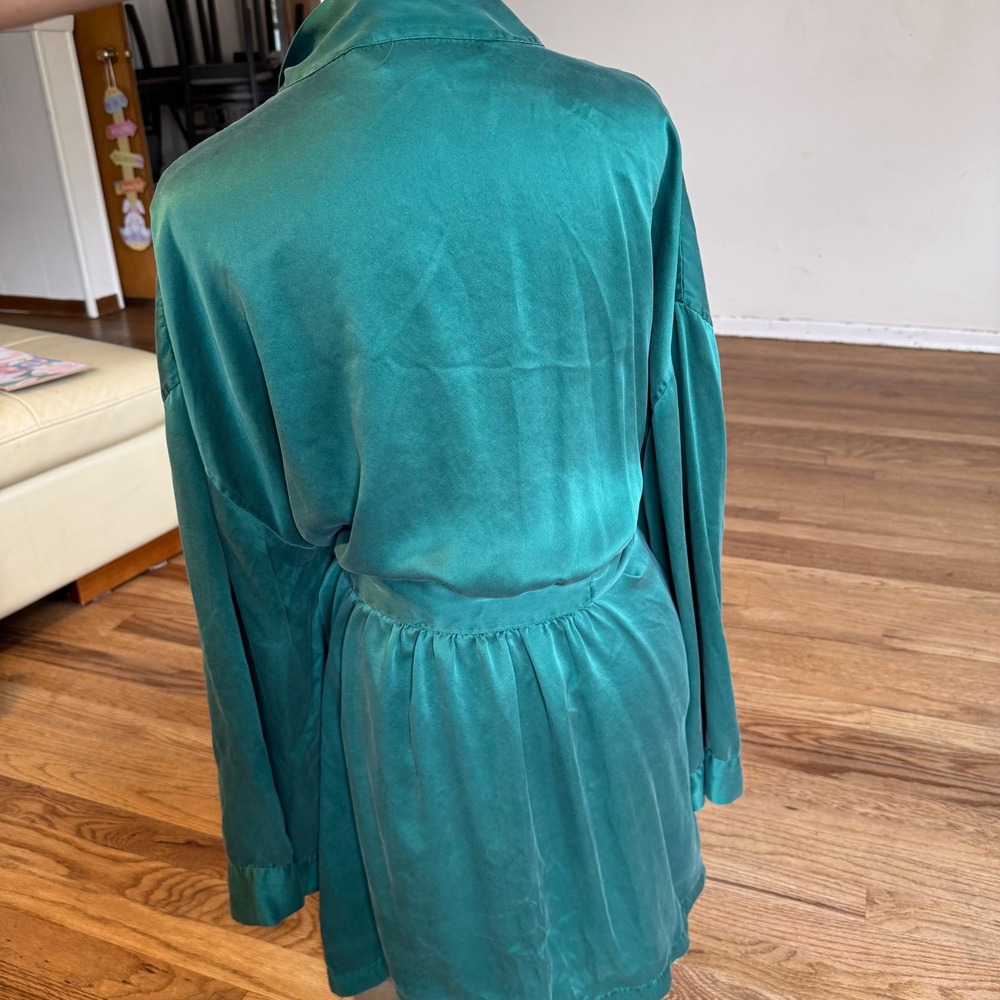 Victorias Secret 100% Silk Robe Emerald Green Kimono Wrap M/L Loungewear - Picture 5 of 6